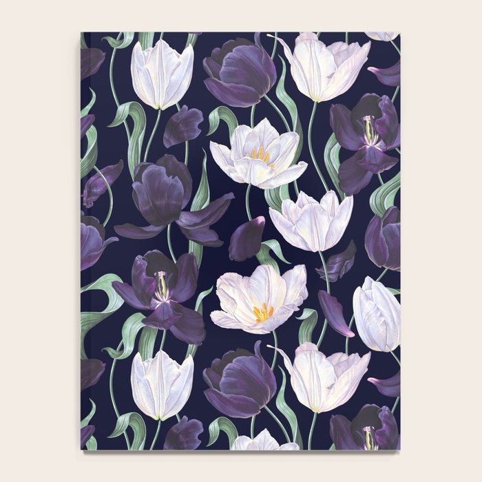 Purple and White Tulip Floral Prints on Navy Blue Notebook Gallery Image 4