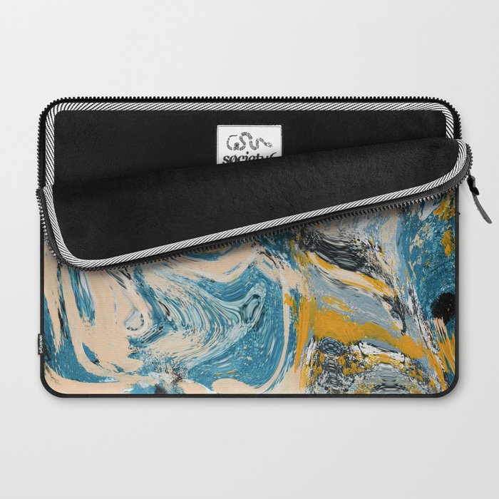 Tide Pool: a blue, yellow, and peach abstract painting by Alyssa Hamilton Art Laptop Sleeve Gallery Image 2
