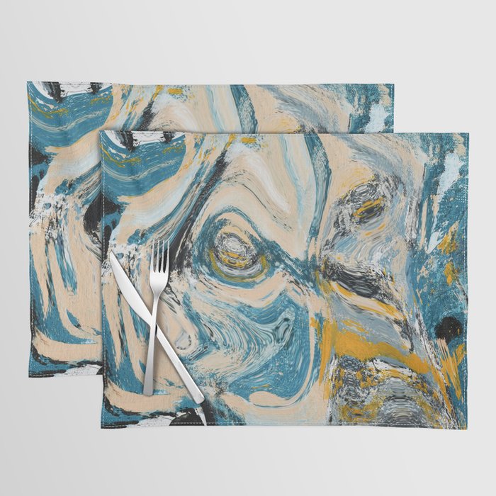 Tide Pool: a blue, yellow, and peach abstract painting by Alyssa Hamilton Art Placemat Gallery Image 1