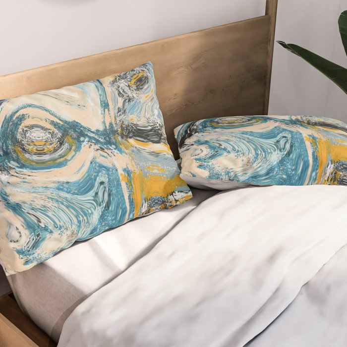 Tide Pool: a blue, yellow, and peach abstract painting by Alyssa Hamilton Art Pillow Sham Gallery Image 2
