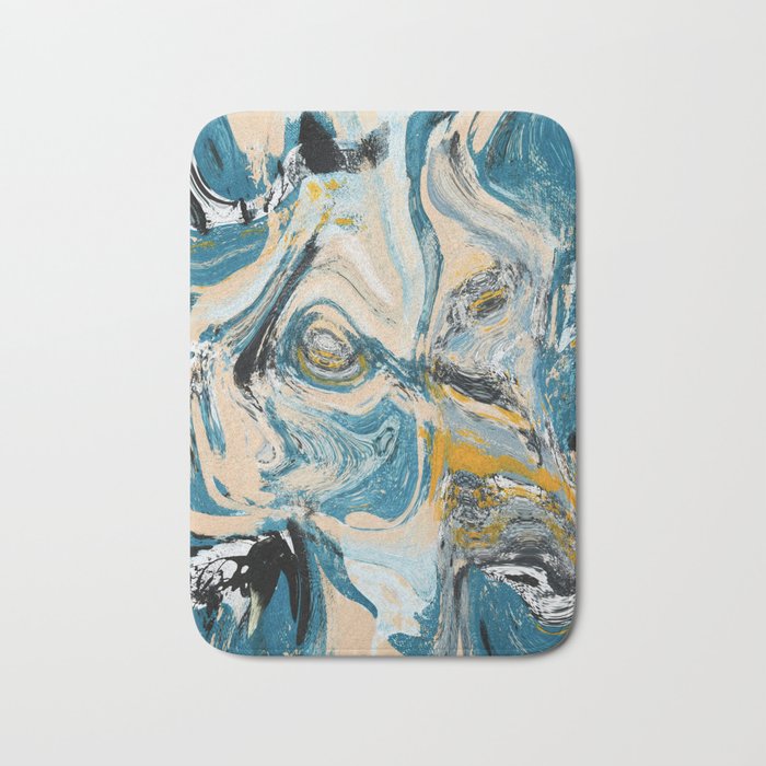 Tide Pool: a blue, yellow, and peach abstract painting by Alyssa Hamilton Art Bath Mat Gallery Image 1