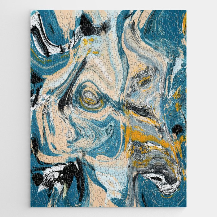 Tide Pool: a blue, yellow, and peach abstract painting by Alyssa Hamilton Art Jigsaw Puzzle Gallery Image 1