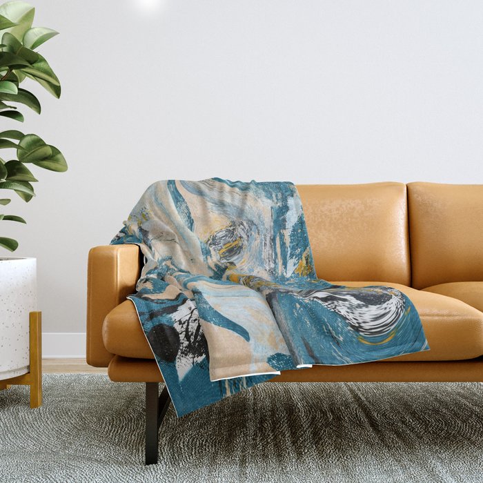 Tide Pool: a blue, yellow, and peach abstract painting by Alyssa Hamilton Art Throw Blanket Gallery Image 1