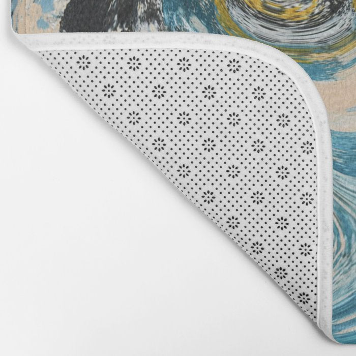 Tide Pool: a blue, yellow, and peach abstract painting by Alyssa Hamilton Art Bath Mat Gallery Image 2