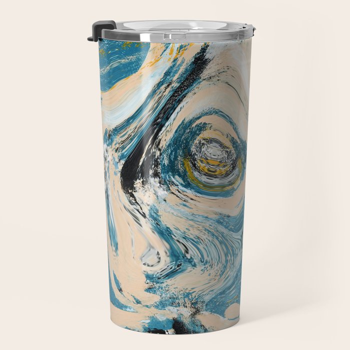 Tide Pool: a blue, yellow, and peach abstract painting by Alyssa Hamilton Art Travel Mug Gallery Image 3