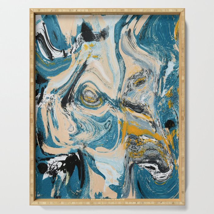 Tide Pool: a blue, yellow, and peach abstract painting by Alyssa Hamilton Art Serving Tray Gallery Image 1