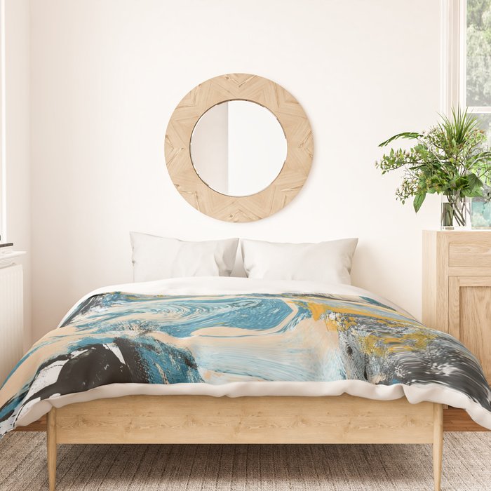 Tide Pool: a blue, yellow, and peach abstract painting by Alyssa Hamilton Art Duvet Cover Gallery Image 3
