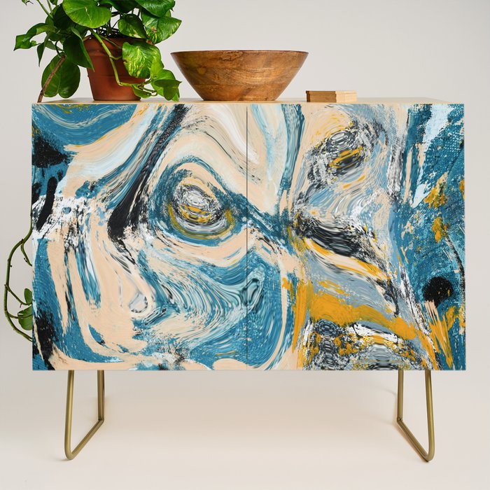 Tide Pool: a blue, yellow, and peach abstract painting by Alyssa Hamilton Art Credenza Gallery Image 1