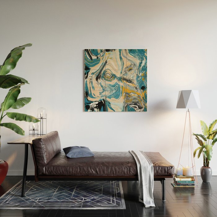 Tide Pool: a blue, yellow, and peach abstract painting by Alyssa Hamilton Art Wood Wall Art Gallery Image 2