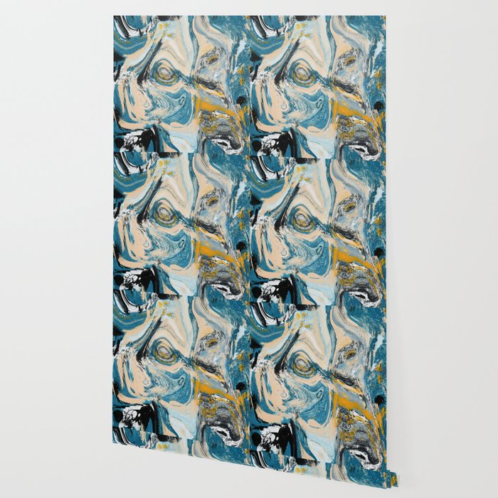 Tide Pool: a blue, yellow, and peach abstract painting by Alyssa Hamilton Art Wallpaper Gallery Image 2