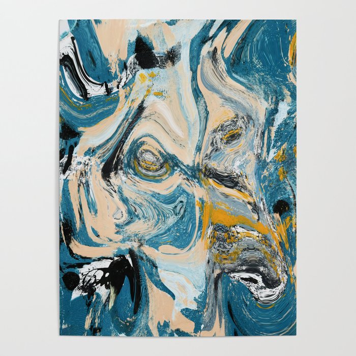 Tide Pool: a blue, yellow, and peach abstract painting by Alyssa Hamilton Art Poster Gallery Image 1
