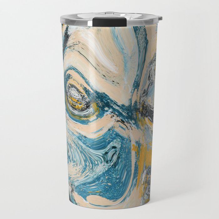 Tide Pool: a blue, yellow, and peach abstract painting by Alyssa Hamilton Art Travel Mug Gallery Image 1