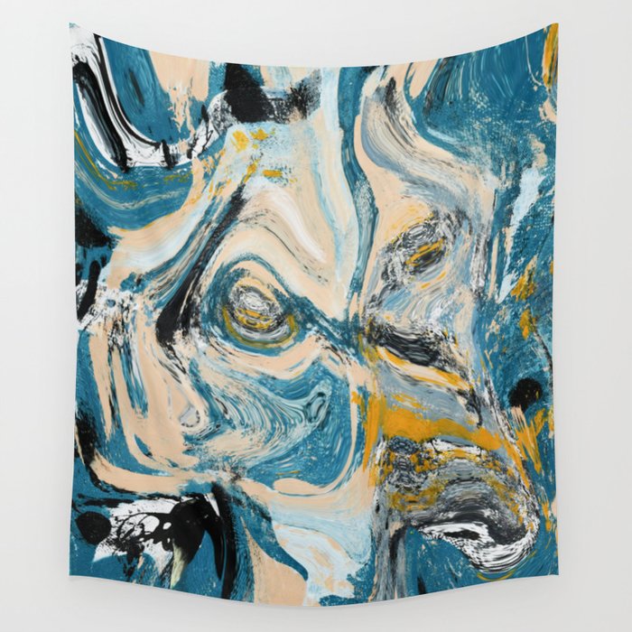 Tide Pool: a blue, yellow, and peach abstract painting by Alyssa Hamilton Art Wall Tapestry Gallery Image 1