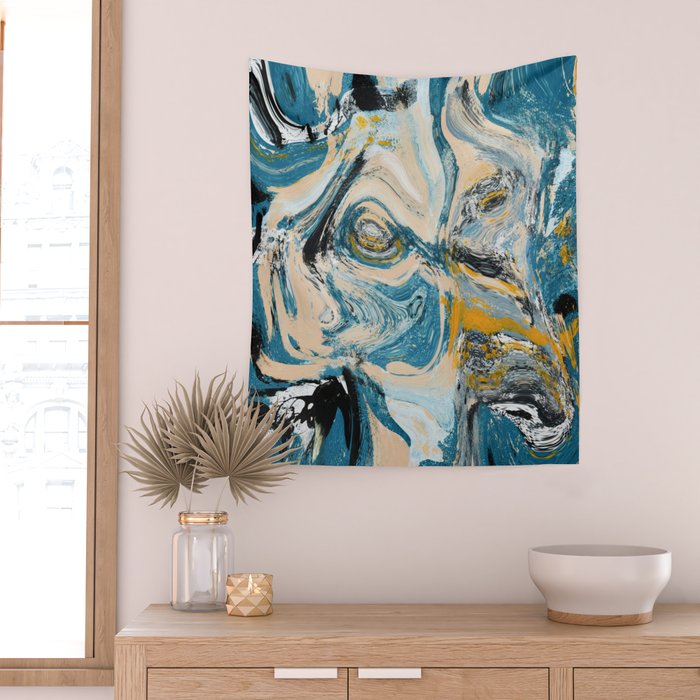 Tide Pool: a blue, yellow, and peach abstract painting by Alyssa Hamilton Art Wall Tapestry Gallery Image 2