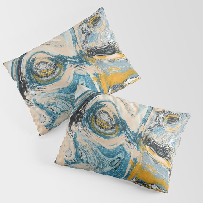 Tide Pool: a blue, yellow, and peach abstract painting by Alyssa Hamilton Art Pillow Sham Gallery Image 3