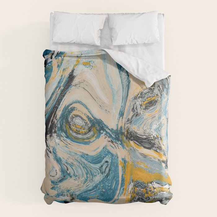Tide Pool: a blue, yellow, and peach abstract painting by Alyssa Hamilton Art Duvet Cover Gallery Image 1