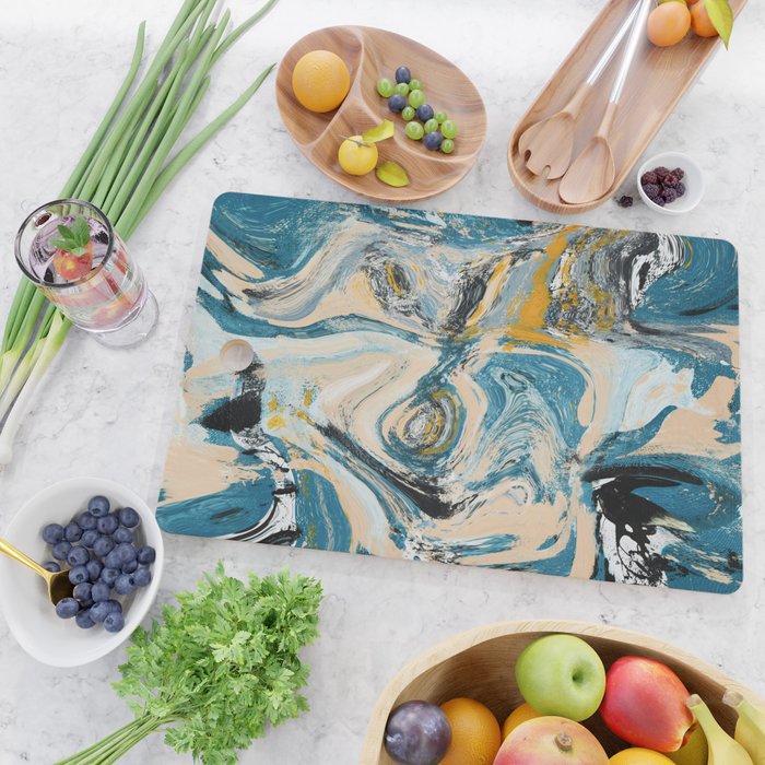 Tide Pool: a blue, yellow, and peach abstract painting by Alyssa Hamilton Art Cutting Board Gallery Image 2