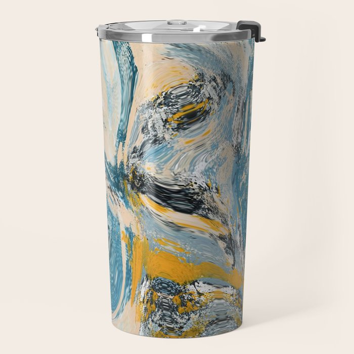 Tide Pool: a blue, yellow, and peach abstract painting by Alyssa Hamilton Art Travel Mug Gallery Image 2