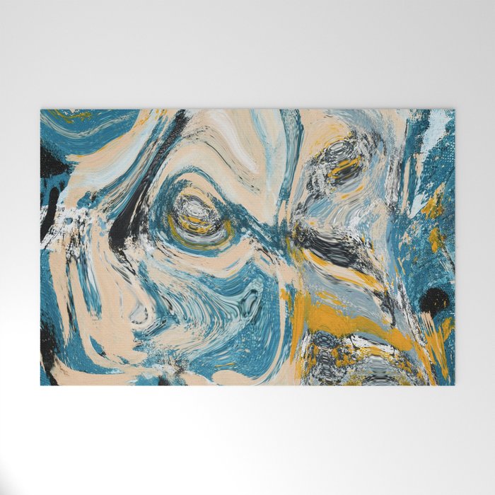 Tide Pool: a blue, yellow, and peach abstract painting by Alyssa Hamilton Art Welcome Mat Gallery Image 1