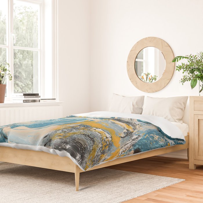 Tide Pool: a blue, yellow, and peach abstract painting by Alyssa Hamilton Art Duvet Cover Gallery Image 2