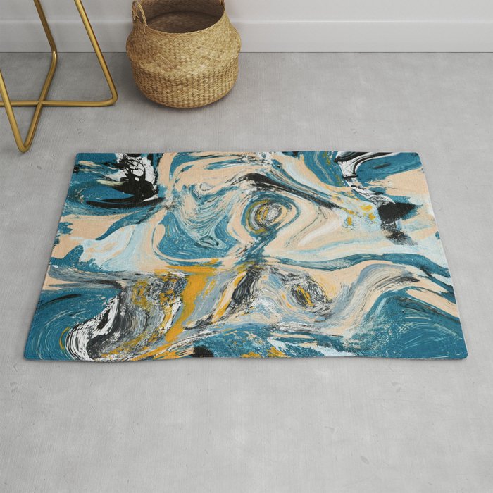 Tide Pool: a blue, yellow, and peach abstract painting by Alyssa Hamilton Art Rug Gallery Image 1