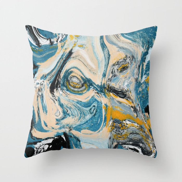 Tide Pool: a blue, yellow, and peach abstract painting by Alyssa Hamilton Art Throw Pillow Gallery Image 6