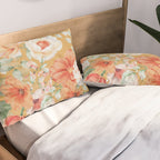 Peach Florals with Painted Speckles on Yellow Pillow Sham Gallery Image 2