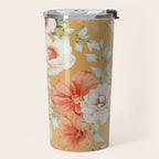 Peach Florals with Painted Speckles on Yellow Travel Mug Gallery Image 2