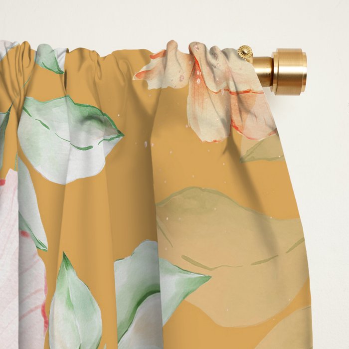 Peach Florals with Painted Speckles on Yellow Window Curtain Gallery Image 2