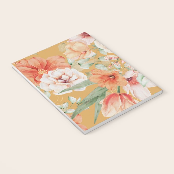 Peach Florals with Painted Speckles on Yellow Notebook Gallery Image 3
