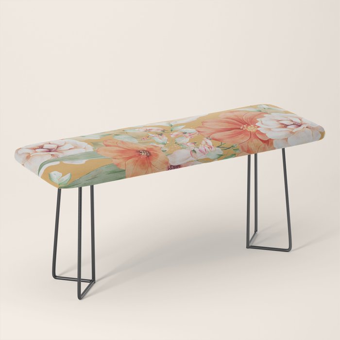 Peach Florals with Painted Speckles on Yellow Bench Gallery Image 1