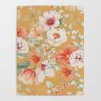Peach Florals with Painted Speckles on Yellow Poster Gallery Image 4