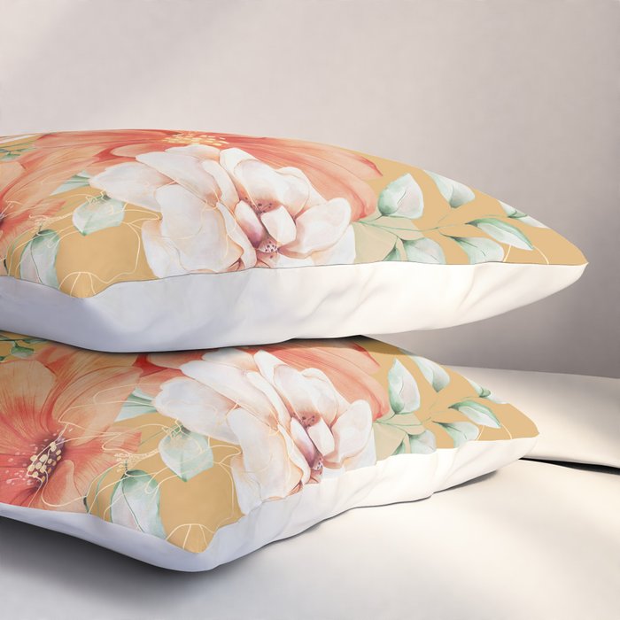 Peach Florals with Painted Speckles on Yellow Pillow Sham Gallery Image 3
