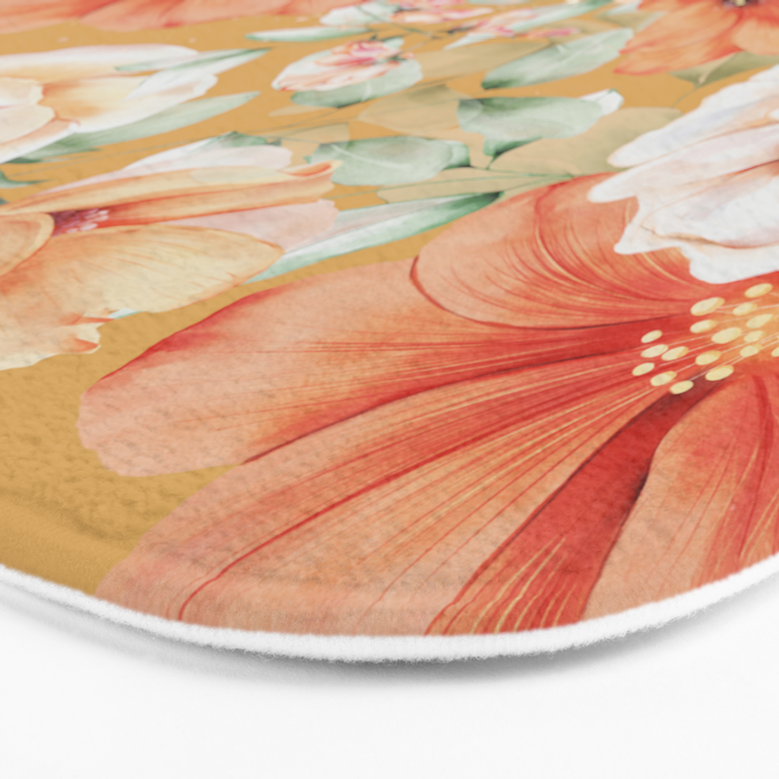 Peach Florals with Painted Speckles on Yellow Bath Mat Gallery Image 3