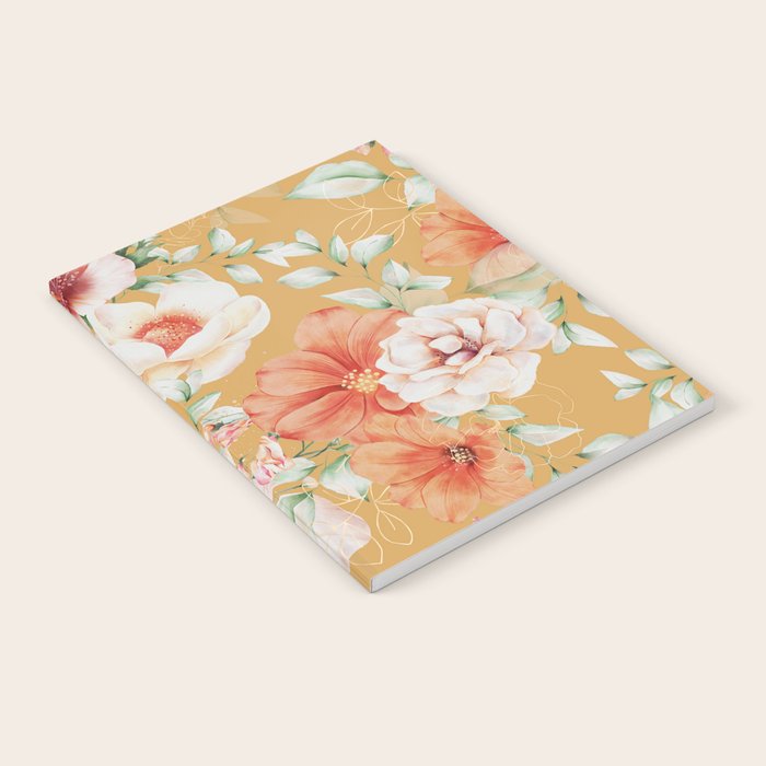Peach Florals with Painted Speckles on Yellow Notebook Gallery Image 1