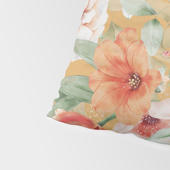 Peach Florals with Painted Speckles on Yellow Pillow Sham Gallery Image 4
