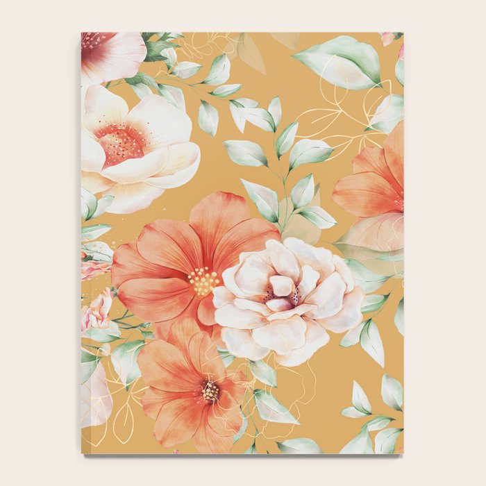 Peach Florals with Painted Speckles on Yellow Notebook Gallery Image 4