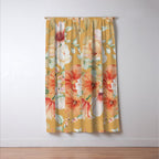 Peach Florals with Painted Speckles on Yellow Window Curtain Gallery Image 3
