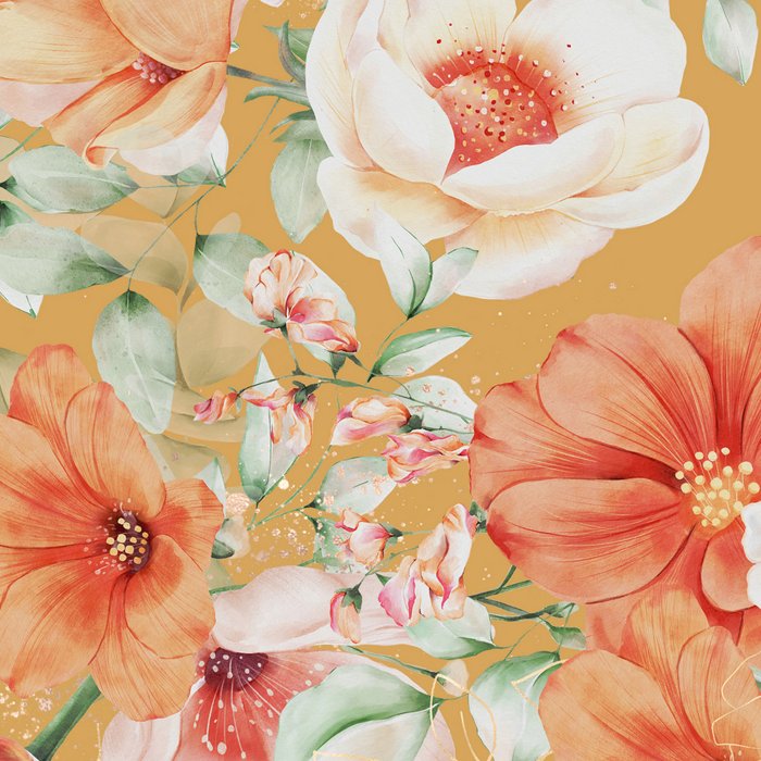Peach Florals with Painted Speckles on Yellow Coffee Mug Gallery Image 2
