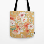 Peach Florals with Painted Speckles on Yellow Tote Bag Gallery Image 1