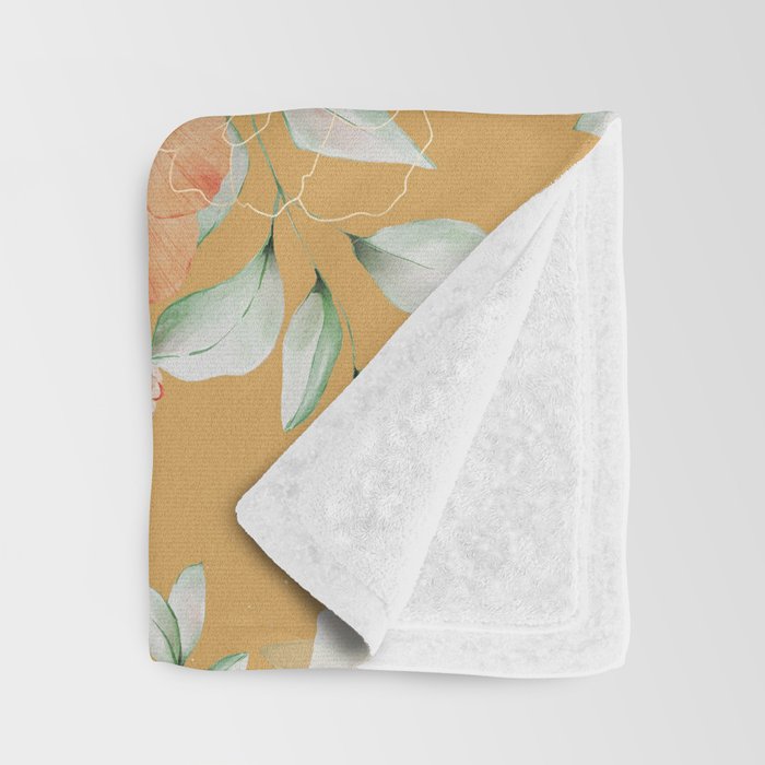 Peach Florals with Painted Speckles on Yellow Throw Blanket Gallery Image 3