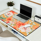 Peach Florals with Painted Speckles on Yellow Desk Mat Gallery Image 2