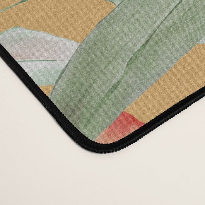 Peach Florals with Painted Speckles on Yellow Desk Mat Gallery Image 4