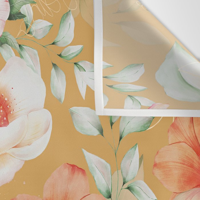 Peach Florals with Painted Speckles on Yellow Wall Tapestry Gallery Image 3
