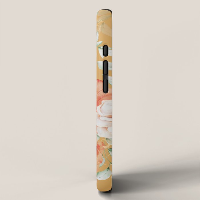 Peach Florals with Painted Speckles on Yellow iPhone Case Gallery Image 2