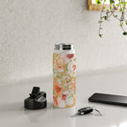 Peach Florals with Painted Speckles on Yellow Water Bottle Gallery Image 4