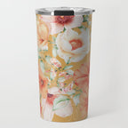 Peach Florals with Painted Speckles on Yellow Travel Mug Gallery Image 1