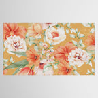 Peach Florals with Painted Speckles on Yellow Tablecloth Gallery Image 2