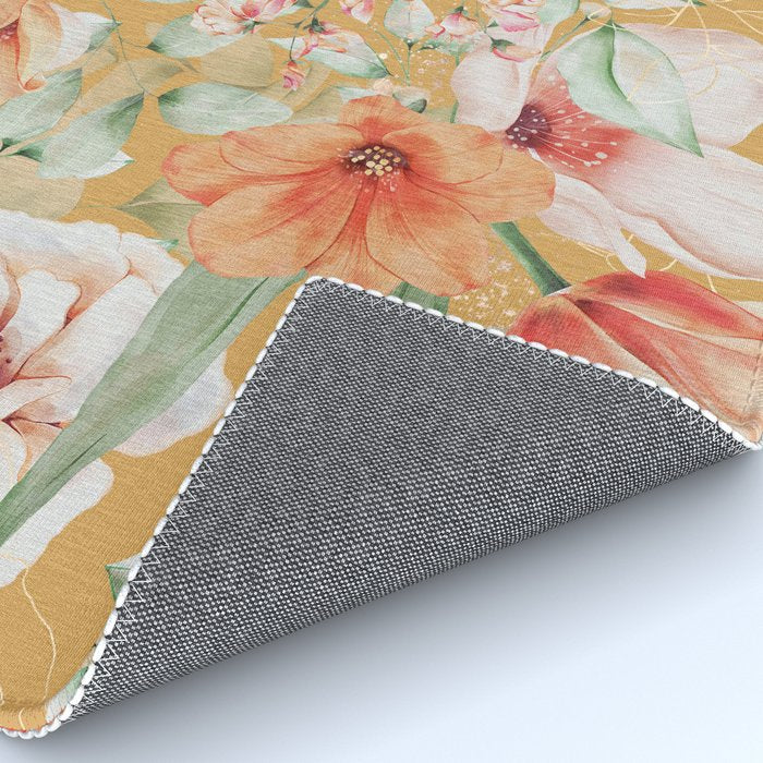 Peach Florals with Painted Speckles on Yellow Rug Gallery Image 4