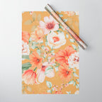 Peach Florals with Painted Speckles on Yellow Wrapping Paper Gallery Image 1